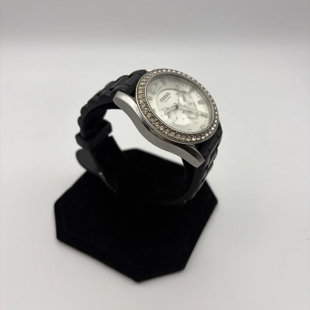 Women’s Fossil Stainless Steel Watch ES3202 Black Silicone Strap - needs battery